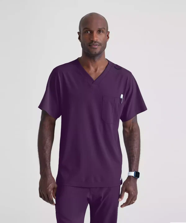 Men's V-Neck Cargo Pocket Scrub Top | SK0112