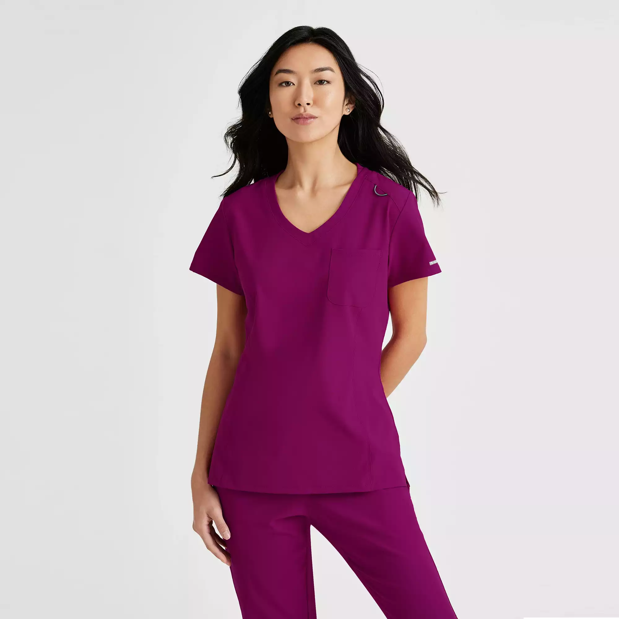 Skechers Women's V-Neck Tuck-In Scrub Top - Wine (XL), image size:2000x2000