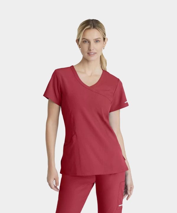 Women's Mock-Wrap V-Neck Scrub Top | SK102