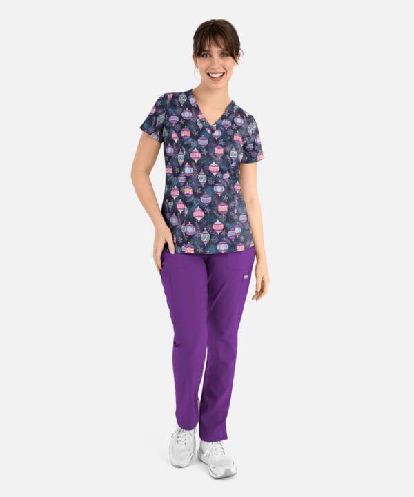 Alternative view of Women's Curved V-Neck Print Top Frosted Ornaments | 1797-FROT