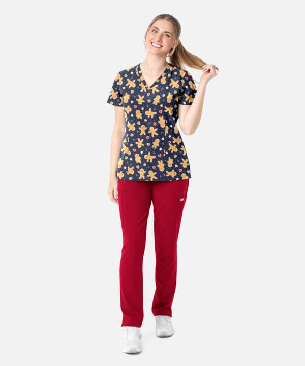 Alternative view of Women's Curved V-Neck Print Top Gingerbread Zen | 1797-GNZN