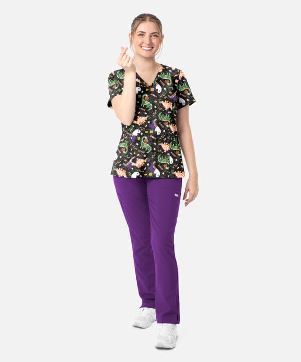 Alternative view of Halloween Scrub Top – Trick-a-saurus | 1797-TRAS